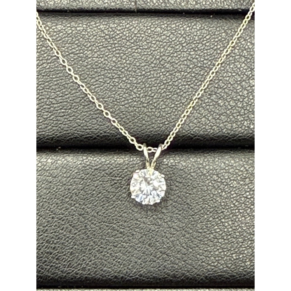 EUC 18" Sterling Silver CZ Solitaire Pendant Necklace J26